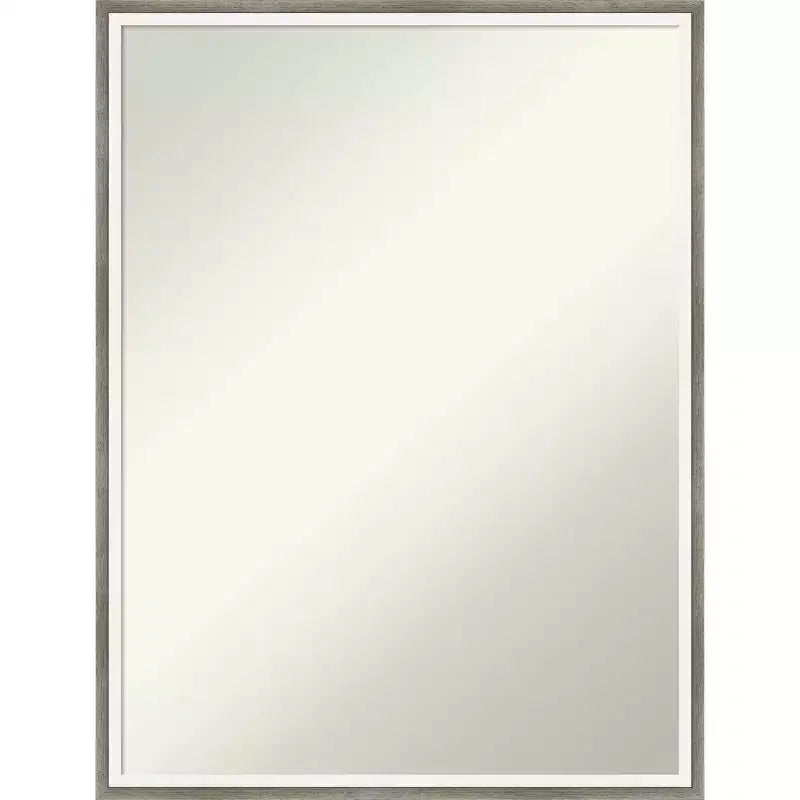 19"x25" Non-Beveled Lucie Wood Bathroom Wall Mirror Silver - Amanti Art: Modern Rectangle, Wall Mount, Includes Hardware