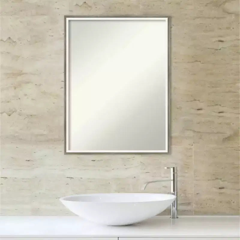 Miroir mural de salle de bain en bois non biseauté argenté