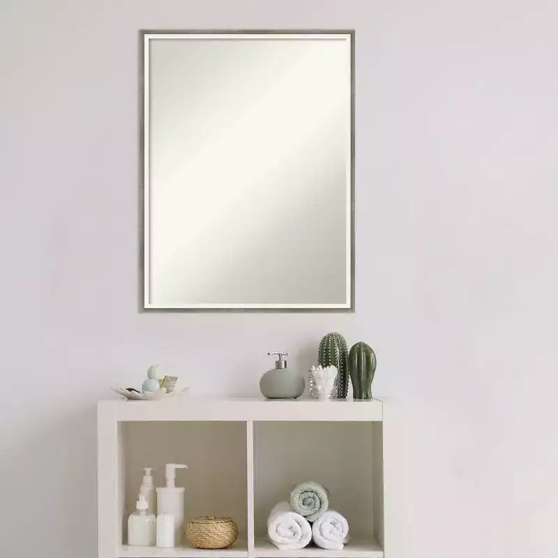 Miroir mural de salle de bain en bois non biseauté argenté