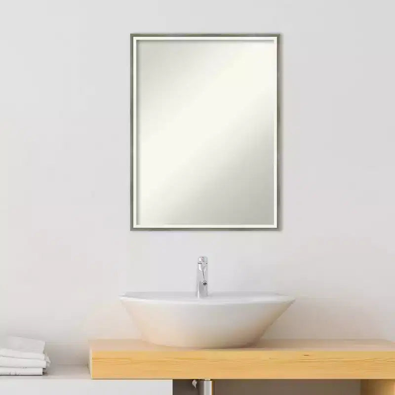 Miroir mural de salle de bain en bois non biseauté argenté