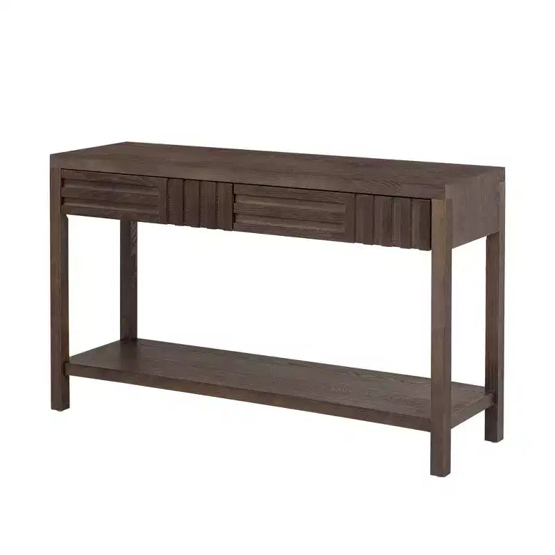 Console moderne en placage de frêne avec tiroirs et étagère ouverte