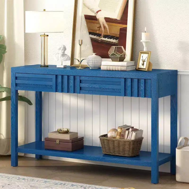 Console moderne en placage de frêne avec tiroirs et étagère ouverte