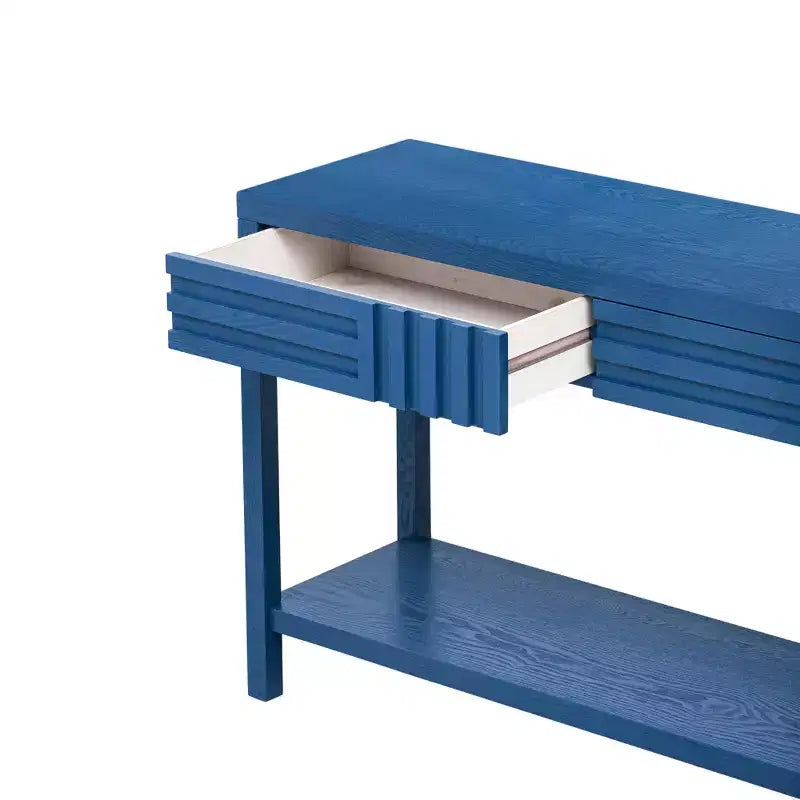 Console moderne en placage de frêne avec tiroirs et étagère ouverte