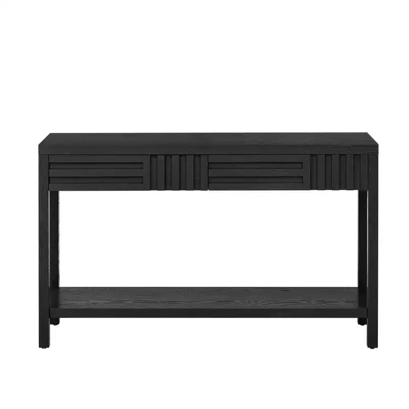 Console moderne en placage de frêne avec tiroirs et étagère ouverte
