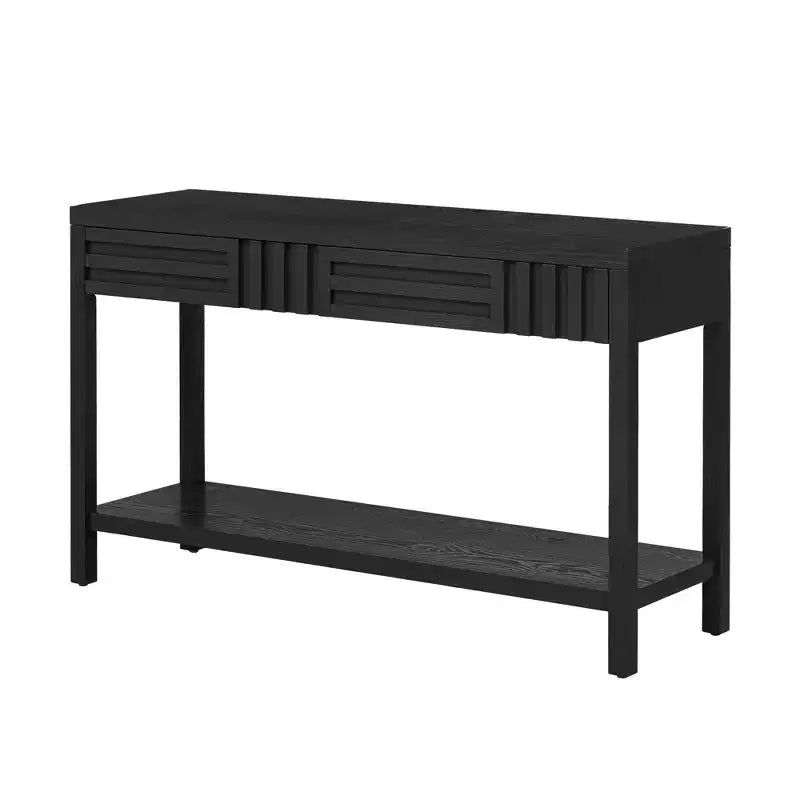 Console moderne en placage de frêne avec tiroirs et étagère ouverte