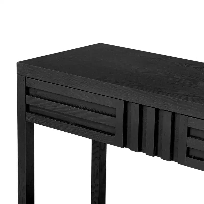 Console moderne en placage de frêne avec tiroirs et étagère ouverte