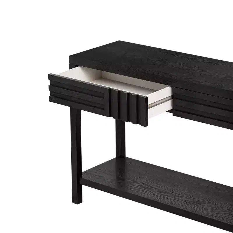 Console moderne en placage de frêne avec tiroirs et étagère ouverte