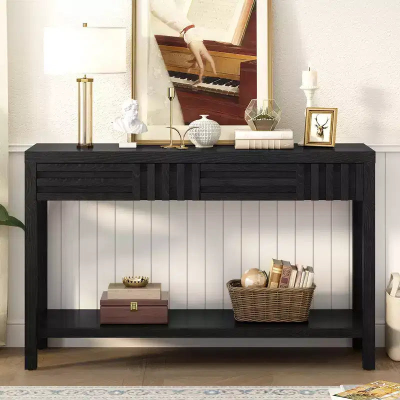 GDFStudio Gary 51 Modern Ash Veneer Console Table with Drawers and Open Shelf