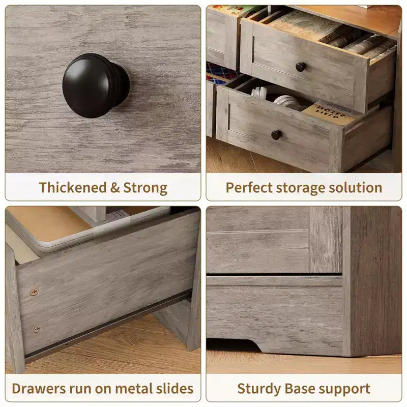Commode de chambre à 6 tiroirs, commode en bois de 160 cm avec prises électriques