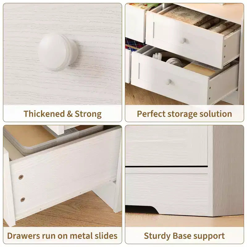 Commode de chambre à 6 tiroirs, commode en bois de 160 cm avec prises électriques