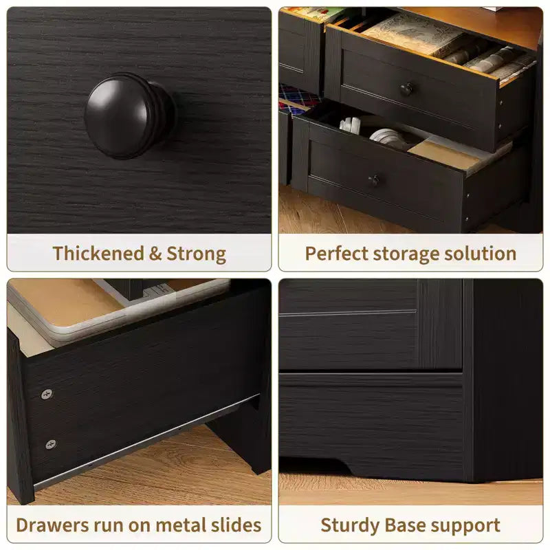 Commode de chambre à 6 tiroirs, commode en bois de 160 cm avec prises électriques
