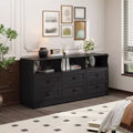 6 Drawer Dresser for Bedroom, 62.9W Wood Chest of Drawers with Power Outlets, Large Dresser TV Stand, Clothes Storage Organizer for Bedroom
