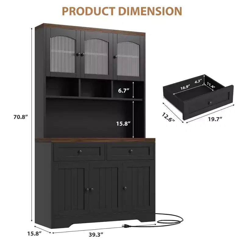 Armoire de cuisine, armoire de rangement haute avec support micro-ondes