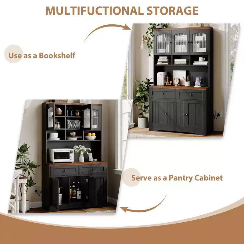 Armoire de cuisine, armoire de rangement haute avec support micro-ondes