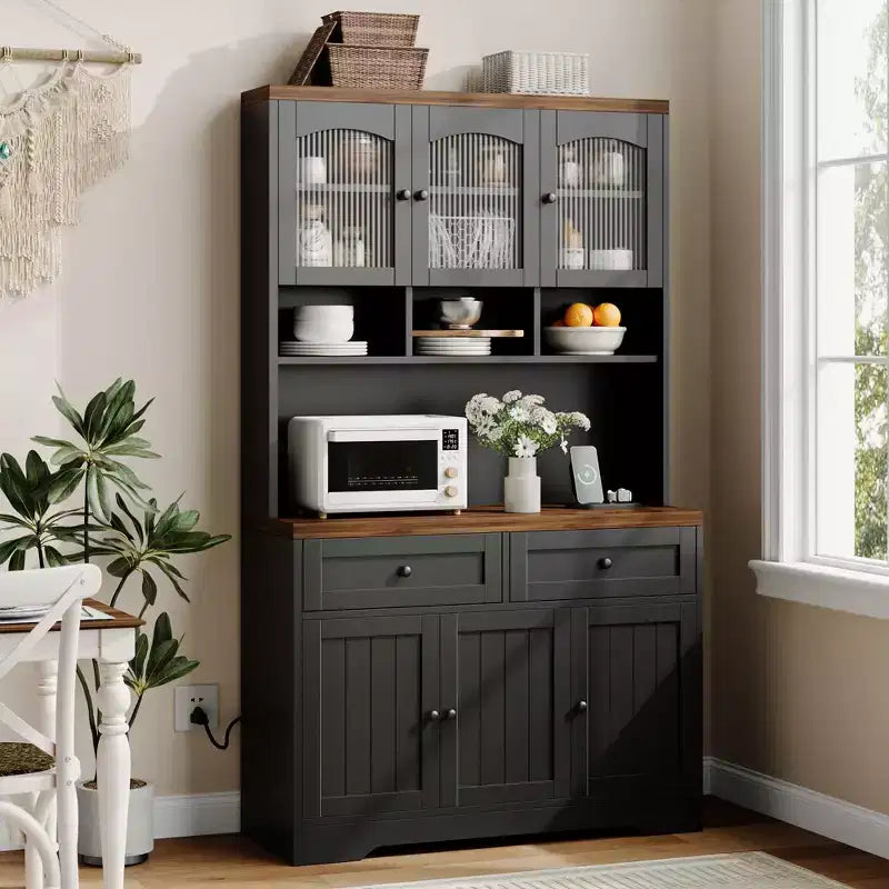 COZONY 71 Pantry Cabinet,Tall Kitchen Pantry Storage Cabinet with Microwave Stand Farmhouse Kitchen Hutch with Drawers