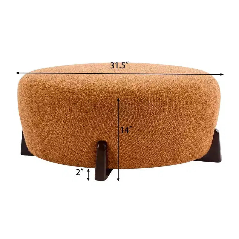 Pouf rond Boucle, repose-pieds moderne avec pieds en bois d'hévéa