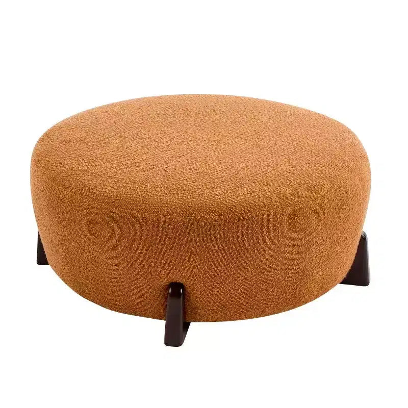 Pouf rond Boucle, repose-pieds moderne avec pieds en bois d'hévéa