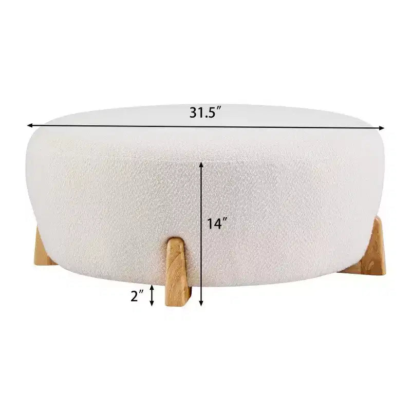 Pouf rond Boucle, repose-pieds moderne avec pieds en bois d'hévéa