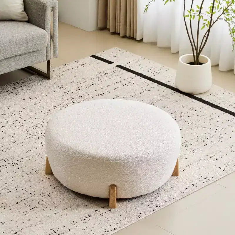 TUYOHW 32'' Round Boucle Ottoman,Modern Footstool Accent Stool with Rubber Wood Legs,Ottoman for Living Room,Bedroom,Entryway