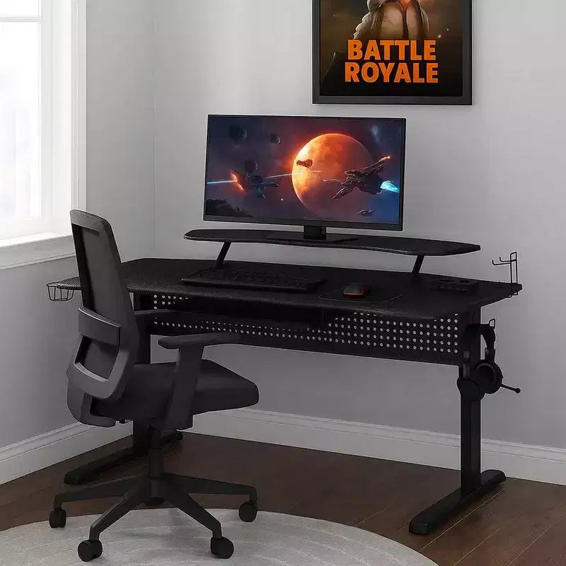 Table de jeu avec prise USB et support de casque, noire