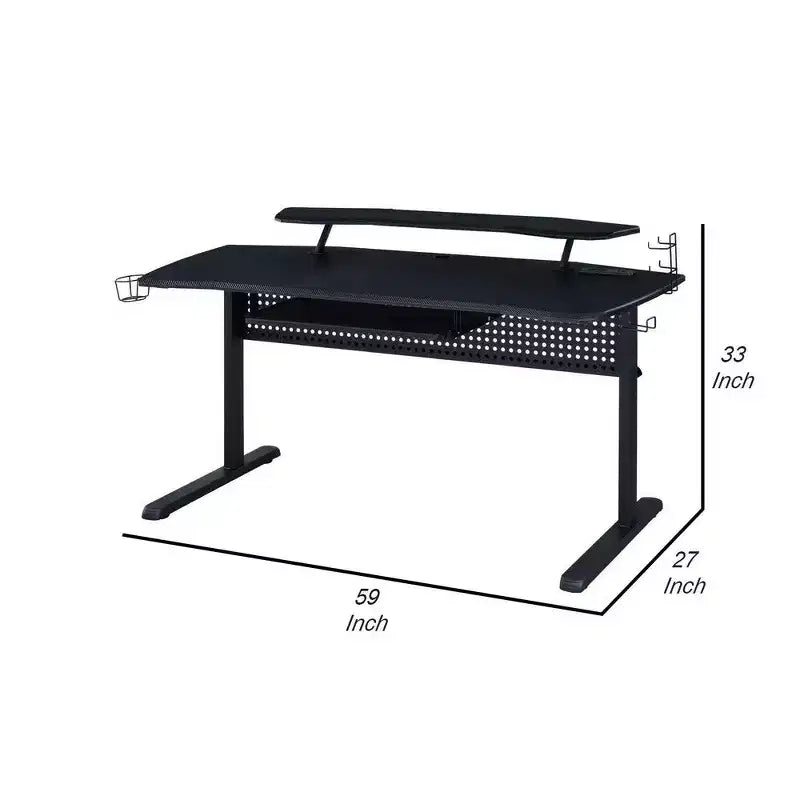 Table de jeu avec prise USB et support de casque, noire