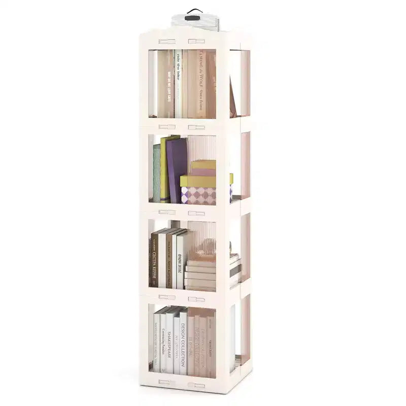 Costway 360 Spinning Bookcase with Swivel Base, 4-Tier Revolving Bookshelf Tower for Study
