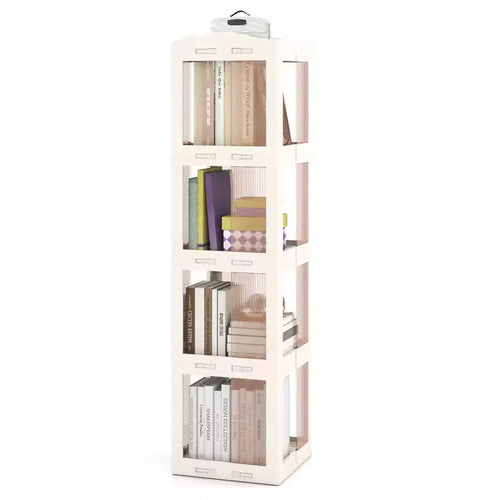 Costway 360 Spinning Bookcase with Swivel Base, 4-Tier Revolving Bookshelf Tower for Study