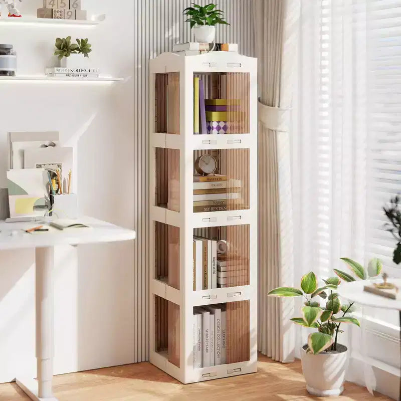 Bibliothèque tournante à 360° avec base pivotante, étagère rotative à 4 niveaux pour le bureau