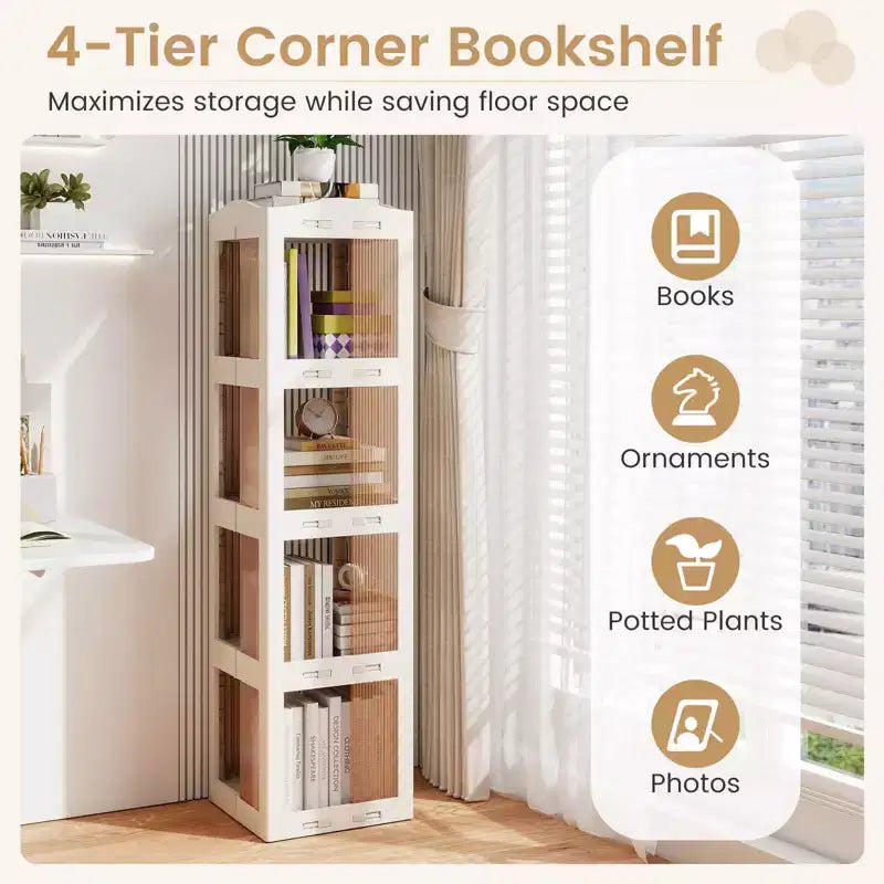 Bibliothèque tournante à 360° avec base pivotante, étagère rotative à 4 niveaux pour le bureau