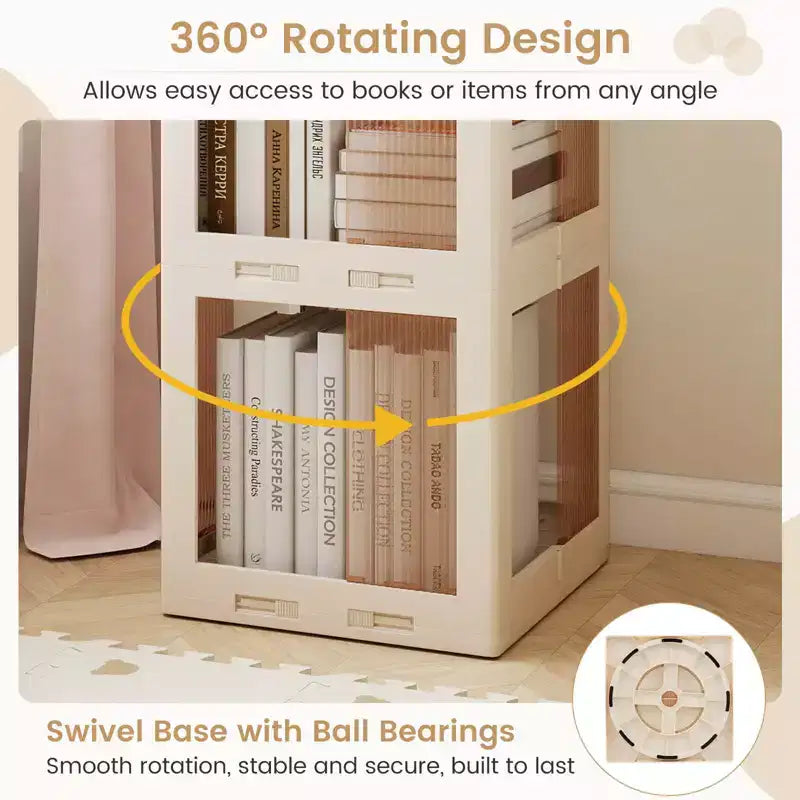 Bibliothèque tournante à 360° avec base pivotante, étagère rotative à 4 niveaux pour le bureau