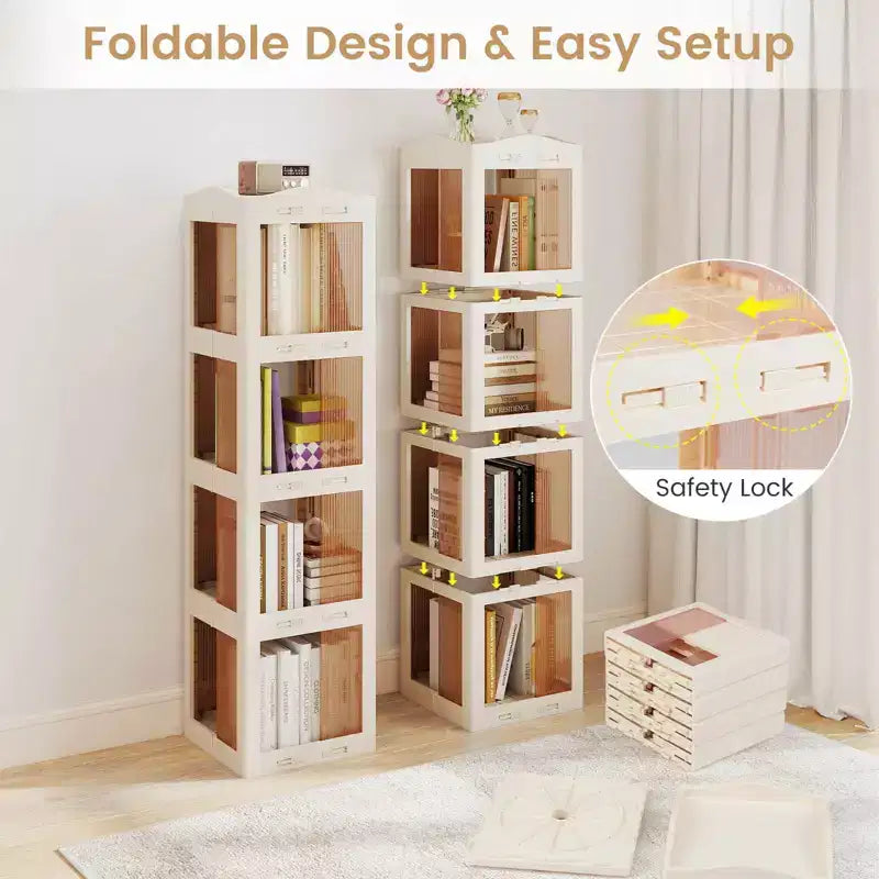 Bibliothèque tournante à 360° avec base pivotante, étagère rotative à 4 niveaux pour le bureau