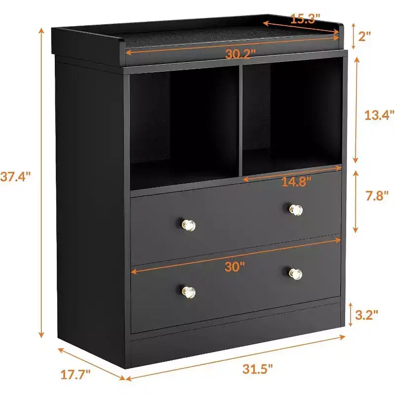 Table à langer moderne à 2 tiroirs avec étagères multimédia, Commode bébé