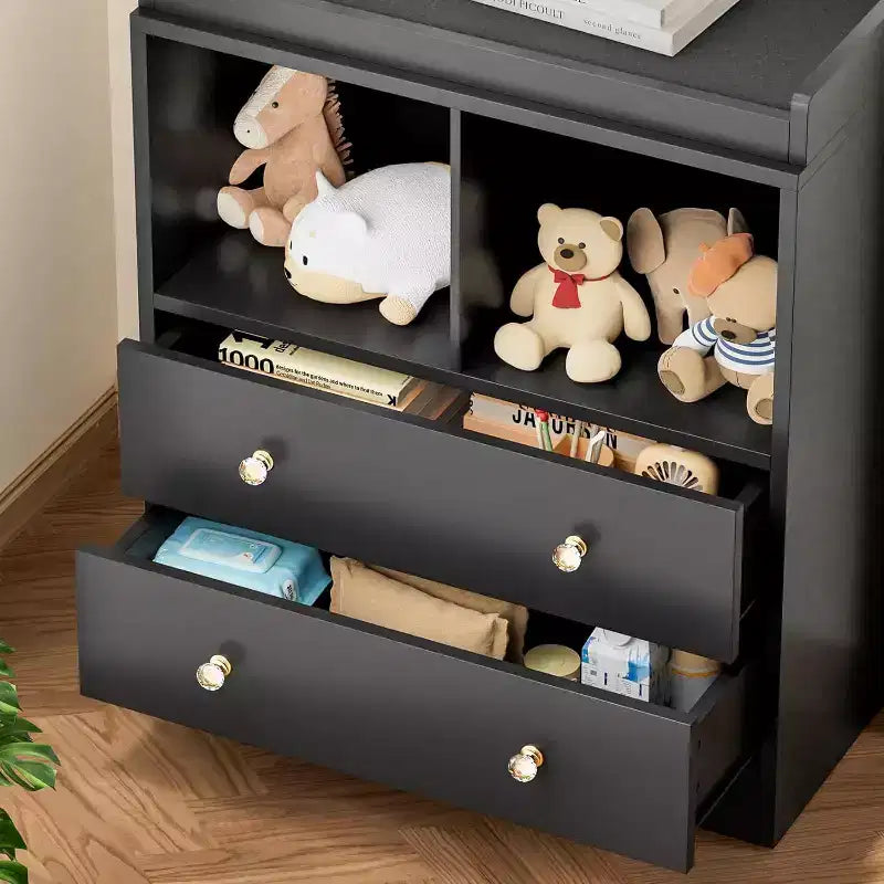 Table à langer moderne à 2 tiroirs avec étagères multimédia, Commode bébé