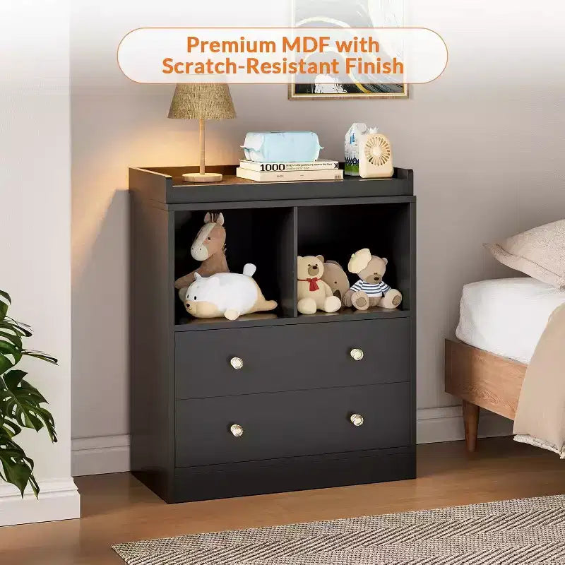 Table à langer moderne à 2 tiroirs avec étagères multimédia, Commode bébé