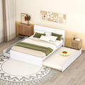 Modern Full Size Bed Frame With Twin Size Trundle And 2 Drawers, No Box Spring Needed, Platform Bed Frame For Bedroom, White