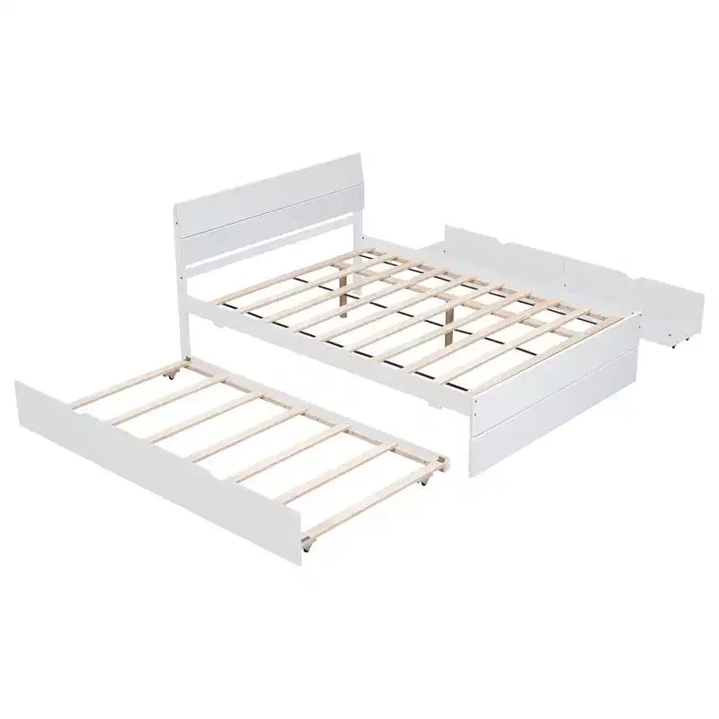 Cadre de lit double moderne avec lit gigogne simple et 2 tiroirs