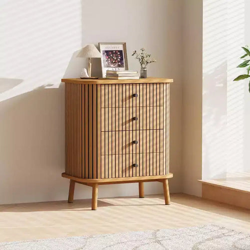 Acekool 4 Drawer Dresser with Vertical Grain, Modern MDF Chest with Wood Legs for Bedroom, Living Room, 60x40x80 cm