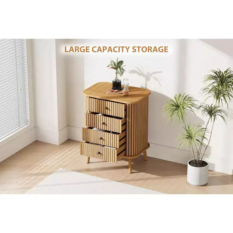 Commode à 4 tiroirs à grain vertical, commode moderne en MDF avec pieds en bois