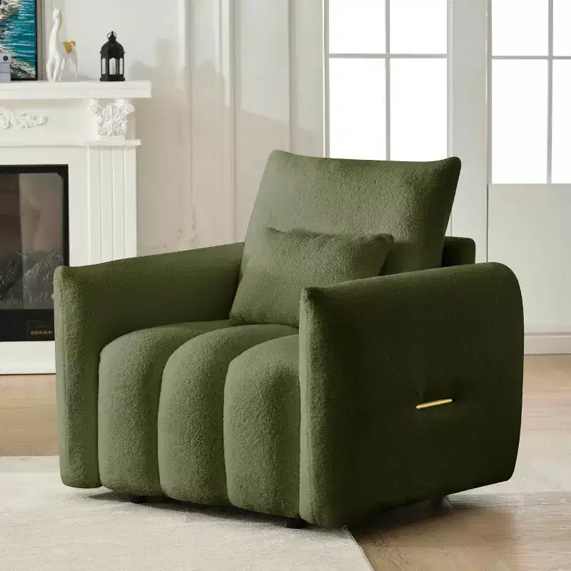 MAYEERTY 35 Teddy Fabric Sofa, Modern Lounge Chair Upholsteres with a Pillow Apartment Office Living Room Green