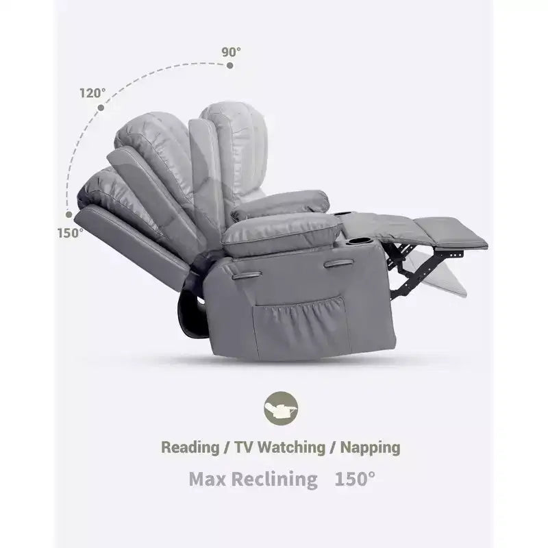 Fauteuil inclinable surdimensionné 27, canapé individuel en cuir PU avec pochette latérale