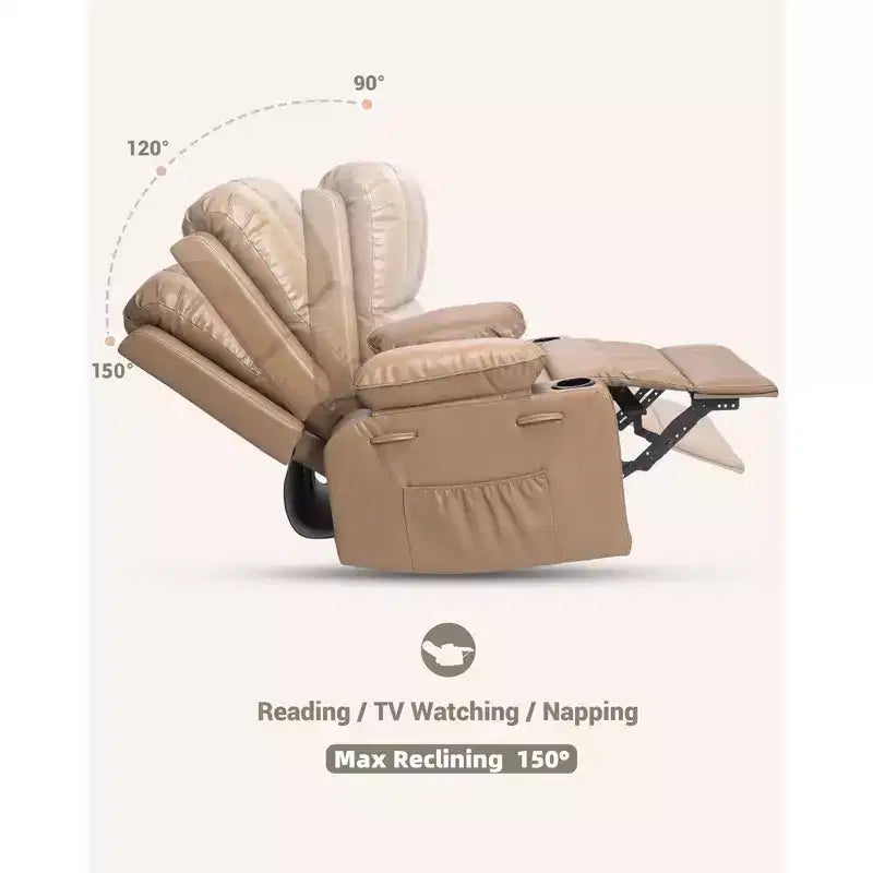 Fauteuil inclinable surdimensionné 27, canapé individuel en cuir PU avec pochette latérale