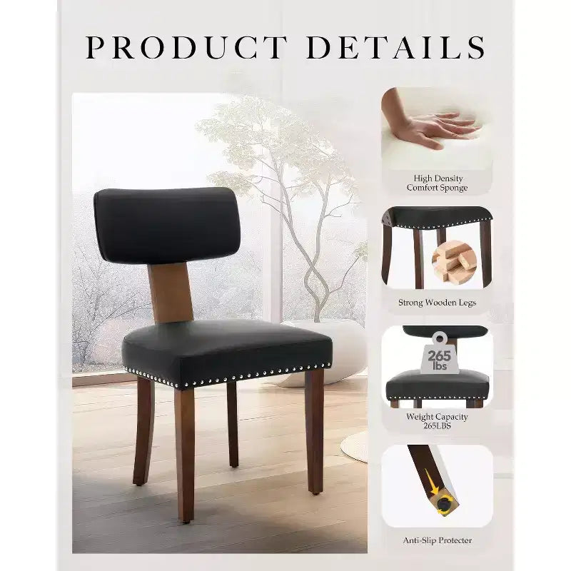 Chaises de salle à manger modernes en cuir rembourrées avec cadre en bois dur