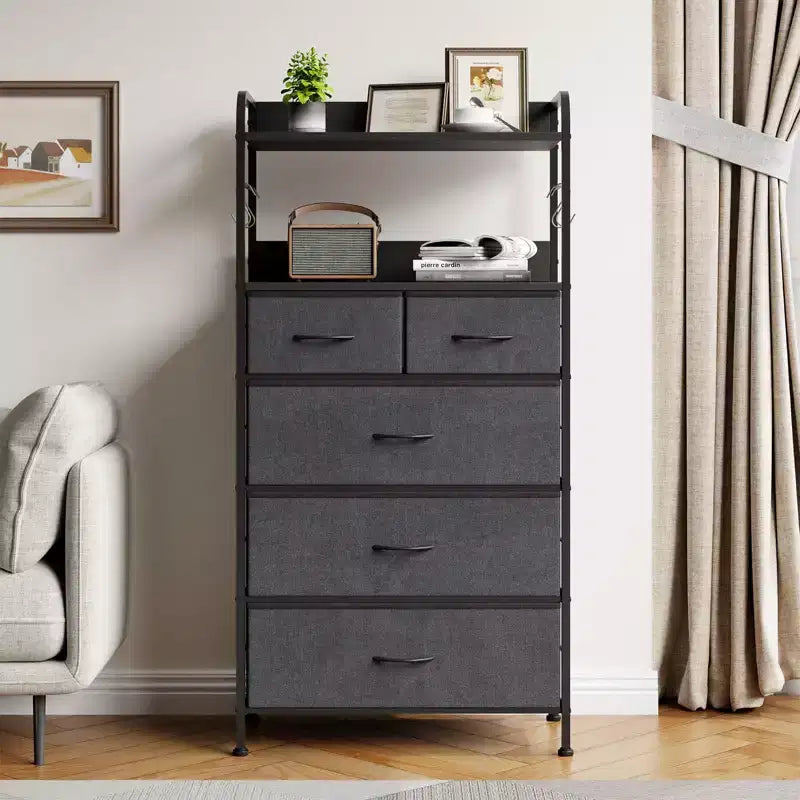 5-Drawer Cabinet with Iron, MDF, PB, and Non-Woven Fabric - Easy to Clean, Large Capacity, Anti-Tip Kit, Dustable Feet, Drawer Organizers