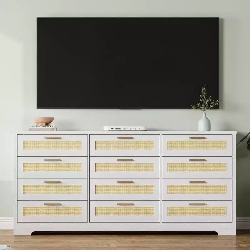 Commode 12 tiroirs, commode moderne avec poignées en bois