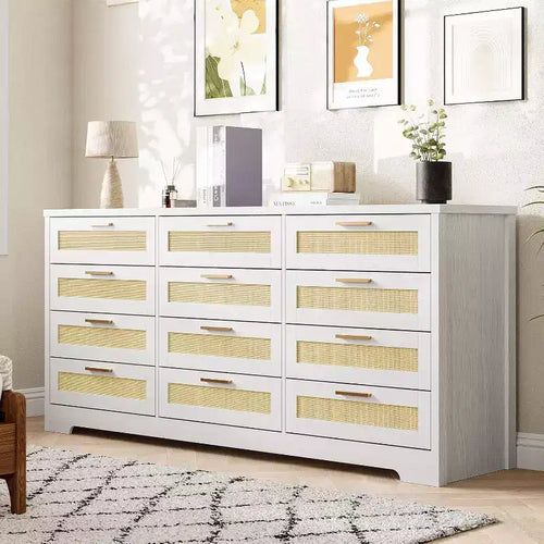 Commode 12 tiroirs, commode moderne avec poignées en bois