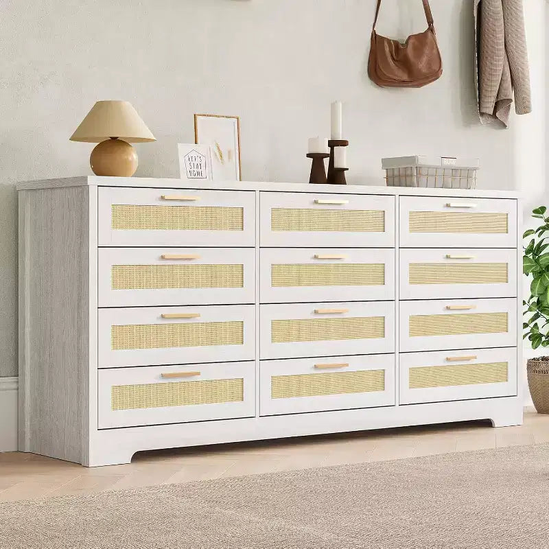 Commode 12 tiroirs, commode moderne avec poignées en bois