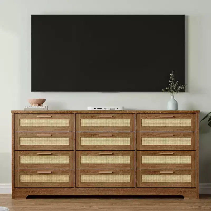 Commode 12 tiroirs, commode moderne avec poignées en bois