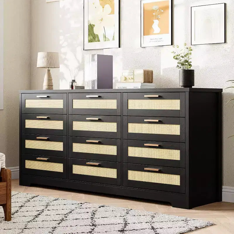 Acekool 12-Drawer Dresser, Modern Chest of Drawers with Wooden Handles, Bedroom Storage Organizer, Closet & TV Stand