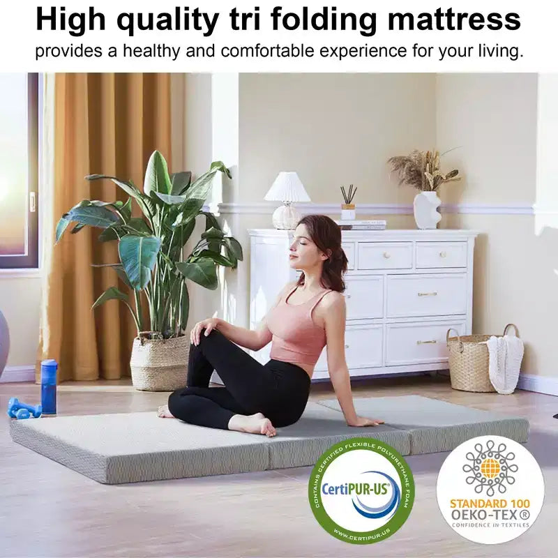 Matelas en mousse à mémoire de forme pliable en trois, soutien ferme, lit pliant portable