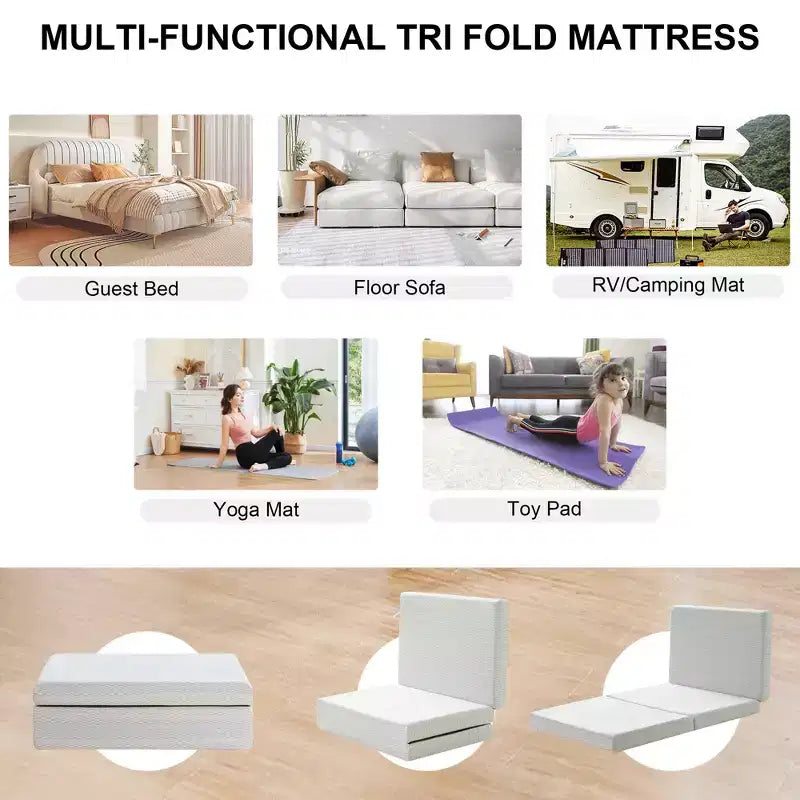 Matelas en mousse à mémoire de forme pliable en trois, soutien ferme, lit pliant portable